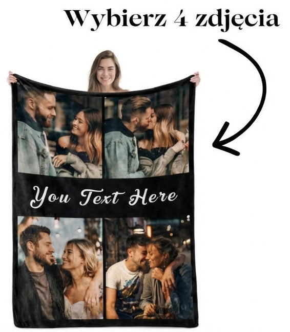 Miłosny koc - z personalizowanymi 4 zdjęciami i napisem